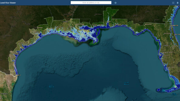 screen capture of the Gulf Coast and projected sea level rise up to 12 inches | source NOAA Sea Level Rise Viewer