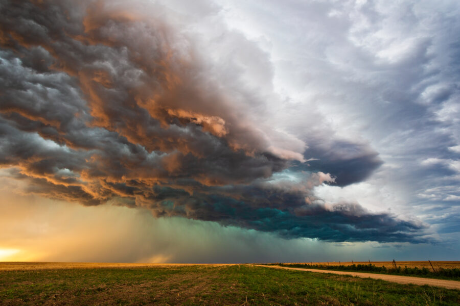 colorful storm clouds over a field