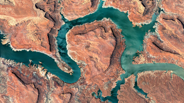 aerial photo Colorado River blue-green river against orange-colored land