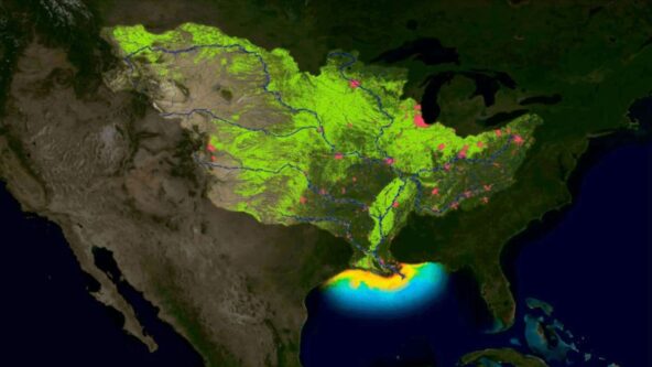 image nutrient runoff heat map of the Mississippi/Atchafalaya River Basin (MARB) where U.S. federal agencies are working together through the hypoxia task force (HTF) to achieve water quality improvements.