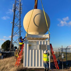 photo of a new weather radar on Rocky Ridge on East Bay Municipal Utility District (EBMUD) property to vastly improve emergency response and public safety measures for the entire San Francisco Bay Area, California during atmospheric river events. | credit Marin County Public Works