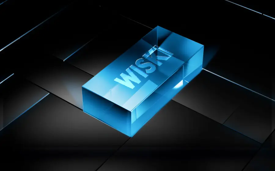 conceptual image of WISKI: engraved blue bullion of data, gold bar represents value and integrity