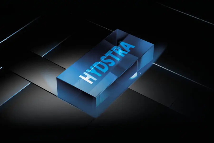 conceptual image of Hydstra: engraved blue bullion of data, gold bar represents value and integrity