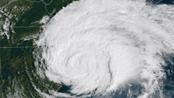 photo satellite image of Hurricane Florence after making landfall in North Carolina | credit NOAA, public domain